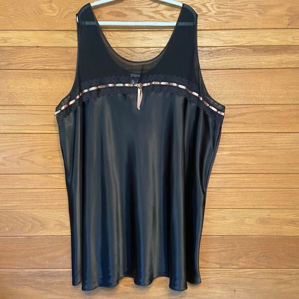 Vintage 5X 90s Y2K Petra black pink rose ribbon lace trim slip dress - Picture 1 of 4